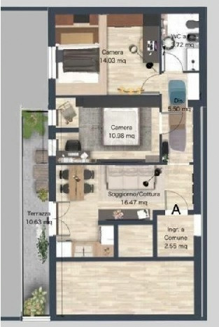 Trilocale con terrazzo ristrutturato in vendita via Baracca